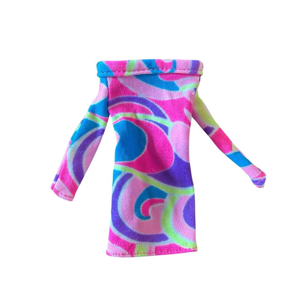 Vintage Barbie Totally Hair Off-The-Shoulder Swirl Mini Dress